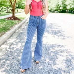 Judy Blue Studio 54 Chambray Pinstripe Super Flare Jeans size 5/27